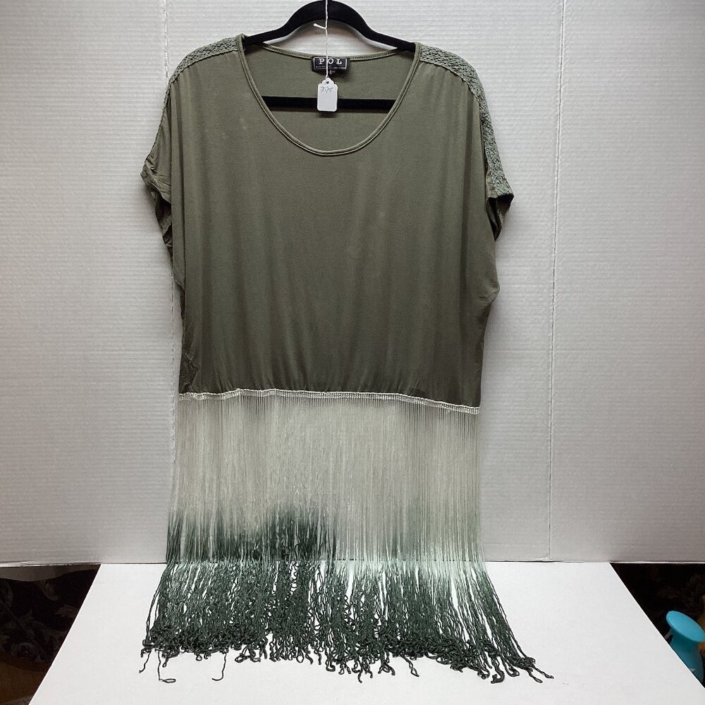 💙#26 POL LARGE TOP/Coverup  FRINGE SEXY TOP/COVERUP 25"PTP GREEN
